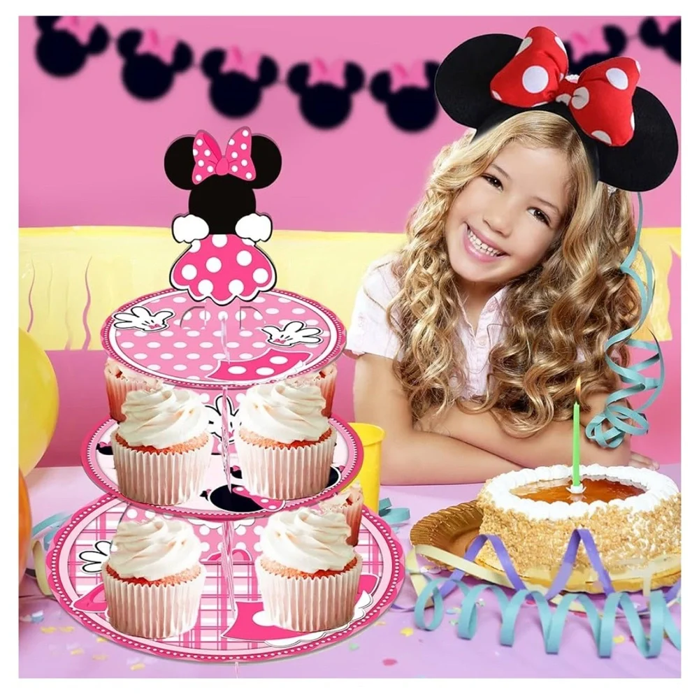 Pink Minnie Cupcake Stand 12Inch Cardboard Cupcake Tray for Birthday Baby